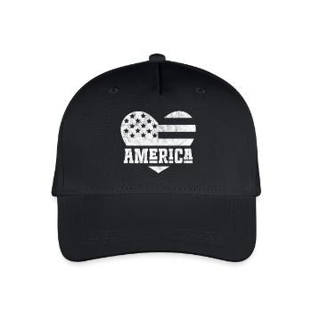 Amerika Flagge Herz Weiß - Kinder Bio Basecap - Schwarz - Vorne