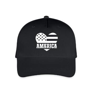 Amerika Flagge Herz Weiß - Kinder Bio Basecap - Schwarz - Vorne