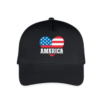 Amerika Flagge Herz - Kinder Bio Basecap - Schwarz - Vorne