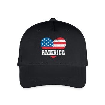 Amerika Flagge Herz - Kinder Bio Basecap - Schwarz - Vorne