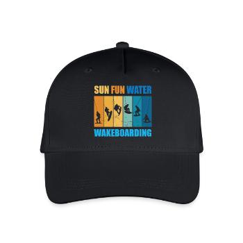Sonne, Spass, Wasser, Wakeboarden - Kinder Bio Basecap - Schwarz - Vorne