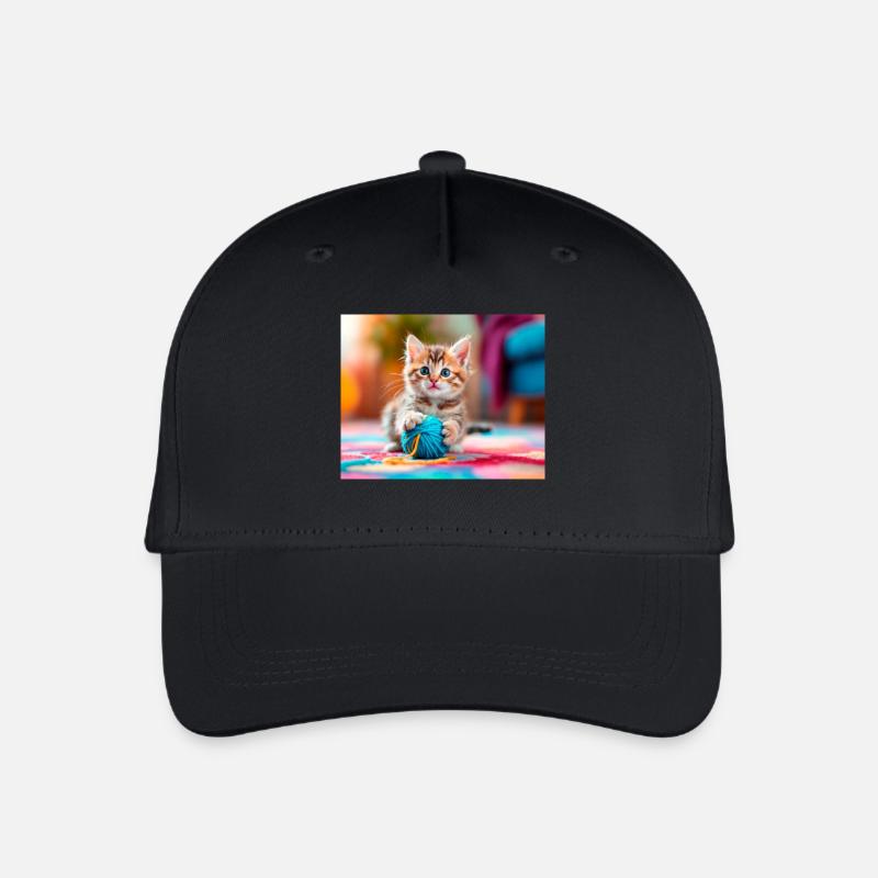Chaton qui s'amuse avec de la laine - Casquette de baseball bio Enfant - noir