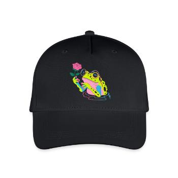 Blumenfrosch - süßer Frosch Aufkleber - Kinder Bio Basecap - Schwarz - Vorne
