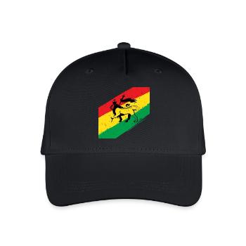 Rasta Löwe vor Dreifarben Flagge - Kinder Bio Basecap - Schwarz - Vorne