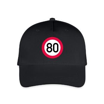80. Geburtstag Achtung! Verkehrsschild 80 Km/h - Kinder Bio Basecap - Schwarz - Vorne
