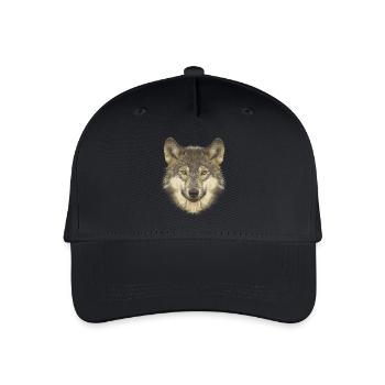 Naturfan shirts, Wolfkopf, beliebte Tierdesigns - Kinder Bio Basecap - Schwarz - Vorne