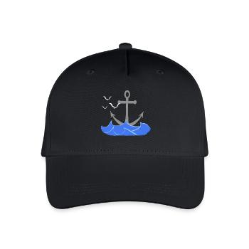 seefahrt design, Wellenmuster, coole Seefaht - Kinder Bio Basecap - Schwarz - Vorne