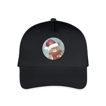 goldiger Bär für Weihnachten mit Weihnachtsmütze - Kinder Bio Basecap - Schwarz - Vorne