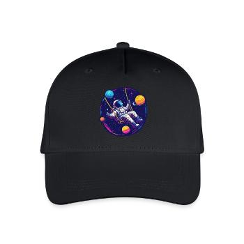 Astronaut mit Schaukel im Weltall - Kinder Bio Basecap - Schwarz - Vorne