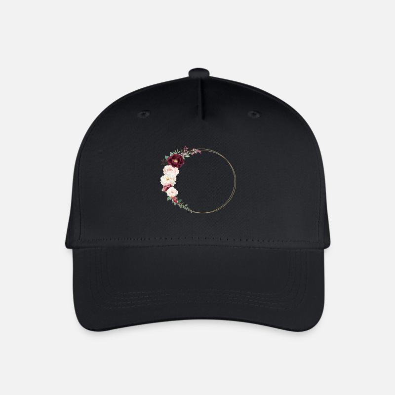 Burgund, Weiß, Rosa, Blumekranz, personalisierbar - Kinder Bio Basecap - Schwarz