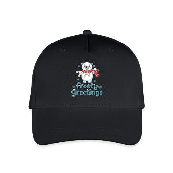 Frostige Grüße – Eisbär mit Lichterkette - Kinder Bio Basecap - Schwarz - Vorne