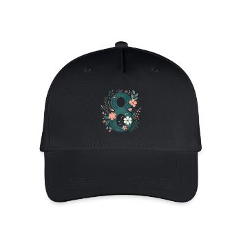 Blumen Zahl 8 Design - Kinder Bio Basecap - Schwarz - Vorne
