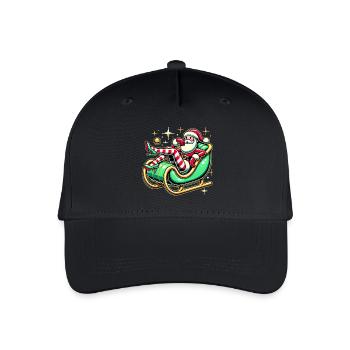 Frecher Weihnachtsmann, der sich auf dem Schlitten räkelt - Kinder Bio Basecap - Schwarz - Vorne