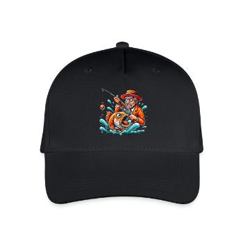 Funny Fisherman and Angry Fish Cartoon - Organic Kids’ Baseball Cap - black - Front