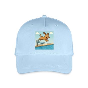 Playful dog jumping into the water - Organic Kids’ Baseball Cap - light blue - Front