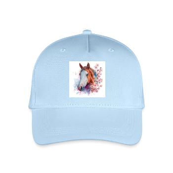 Watercolor Horse and Cherry Blossoms - Organic Kids’ Baseball Cap - light blue - Front