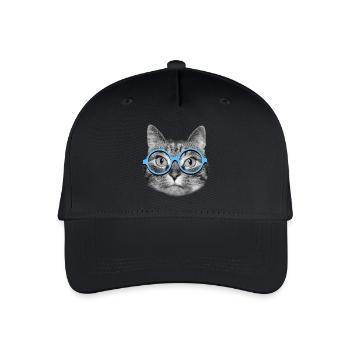 Katze mit blauer Brille - Kinder Bio Basecap - Schwarz - Vorne