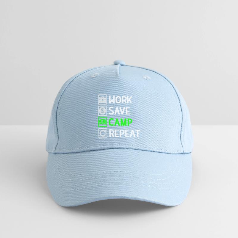 Work, Save, Camp, Repeat - Camping Spruch Kinder Bio Basecap