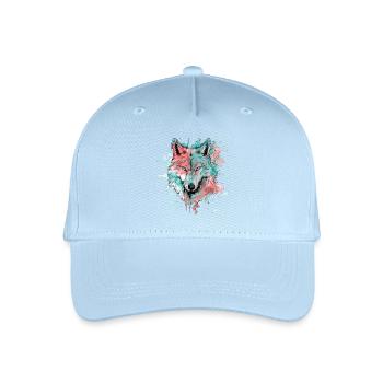 Wolf Wolfskopf Raubtier Wald Natur Wildnis Kunst - Kinder Bio Basecap - Hellblau - Vorne