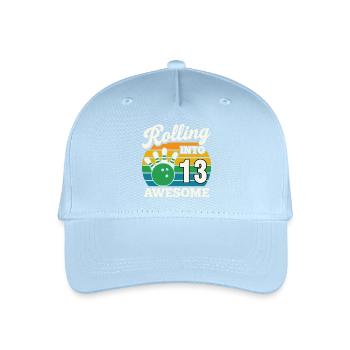 Retro Bowling 13. Geburtstag T-Shirt - Kinder Bio Basecap - Hellblau - Vorne