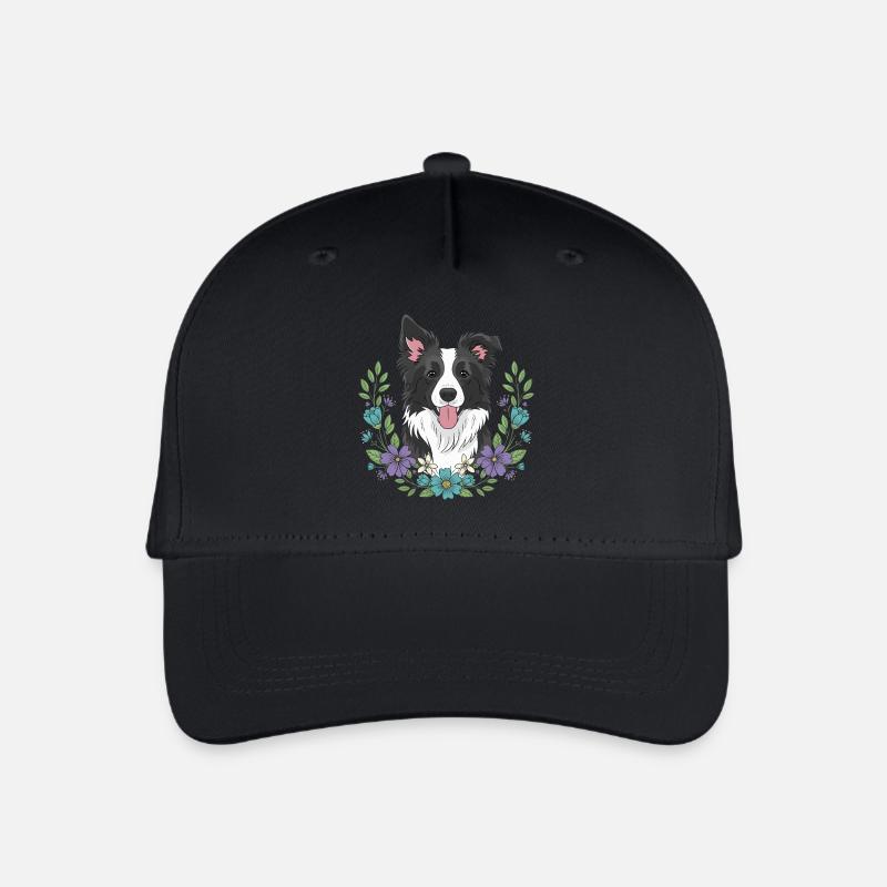 Border Collie Floral Celebration - Organic Kids’ Baseball Cap - black