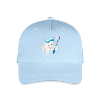Dent blanche rayonnante avec du dentifrice en bande dessinée - Casquette de baseball bio Enfant - bleu clair - Devant