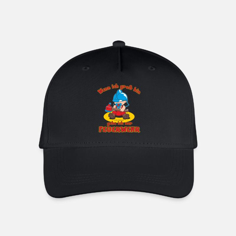 Groß bin zur Feuerwehr - RAHMENLOS Baby - Kinder Bio Basecap - Schwarz