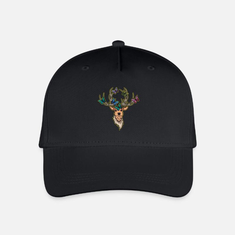 Hirsch Schmetterlinge Hirschkopf Frühling - Kinder Bio Basecap - Schwarz