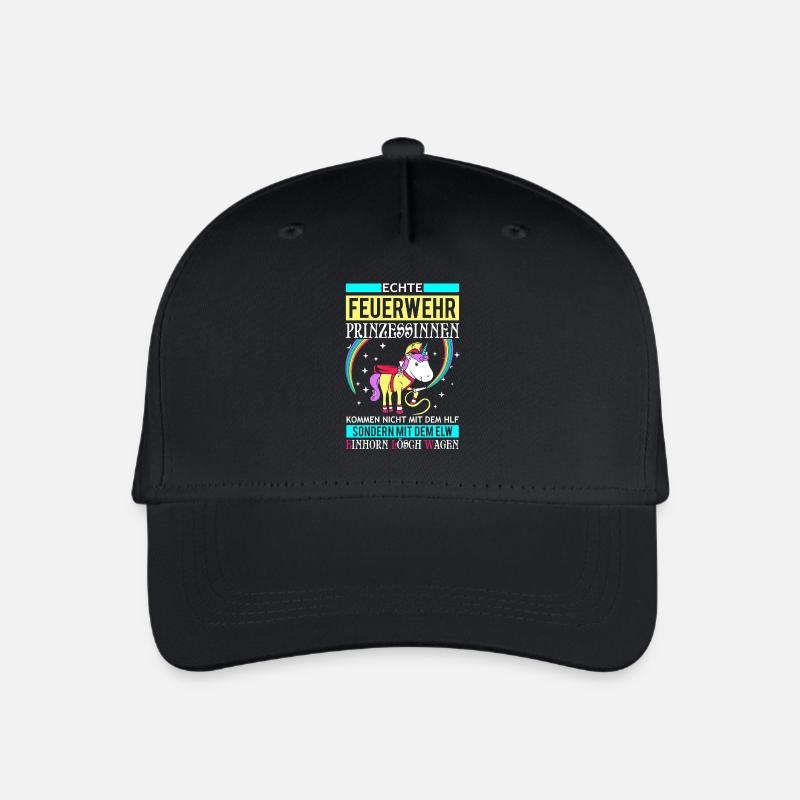 Feuerwehr Prinzessin - Einhorn Lösch Wagen - Kinder Bio Basecap - Schwarz