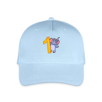 1er anniversaire - 1 an - Motif éléphant - Casquette de baseball bio Enfant - bleu clair - Devant