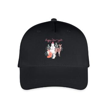 Happy-New-Year mit Schneemann und Reh - Kinder Bio Basecap - Schwarz - Vorne