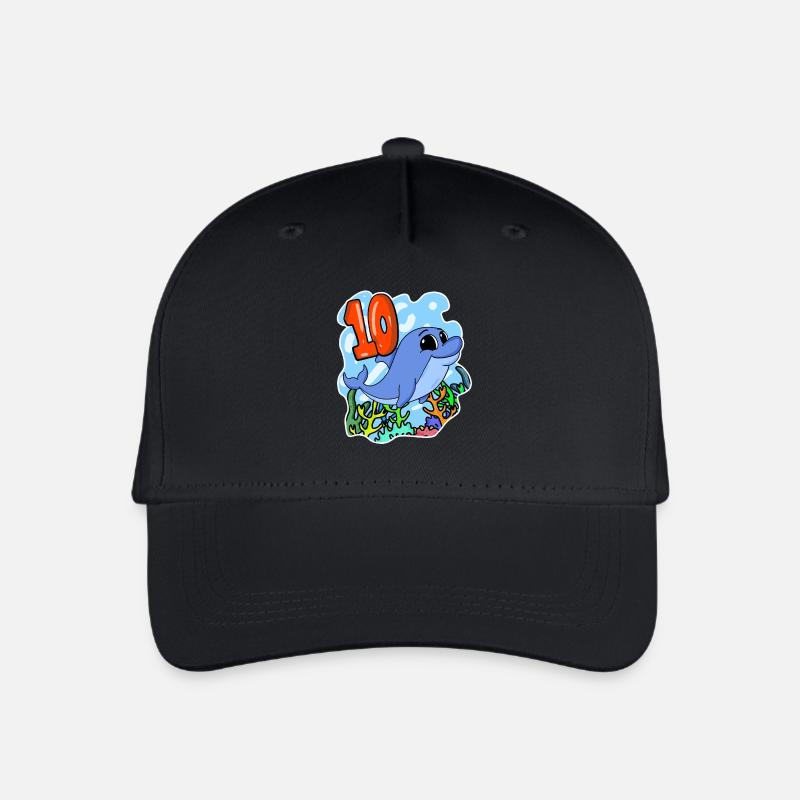 10. Geburtstag Motiv Delfin - zehn Jahre - Kinder Bio Basecap - Schwarz