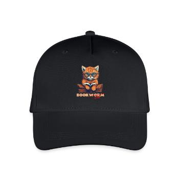 Katze mit Buch und Schriftzug - Kinder Bio Basecap - Schwarz - Vorne