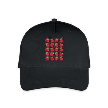 Himbeere Beeren Frucht Muster - Kinder Bio Basecap - Schwarz - Vorne