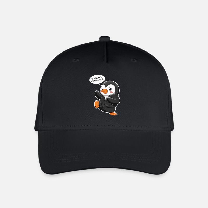 Ready, Set, Penguin Kick! Cute Penguin - Organic Kids’ Baseball Cap - black