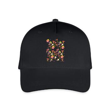 lustige Pilze Pilz Waldpilze bunt farbenfroh - Kinder Bio Basecap - Schwarz - Vorne