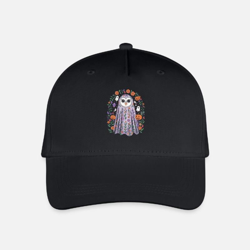 Halloween Eule Mit Blumen Und Kürbissen - Kinder Bio Basecap - Schwarz