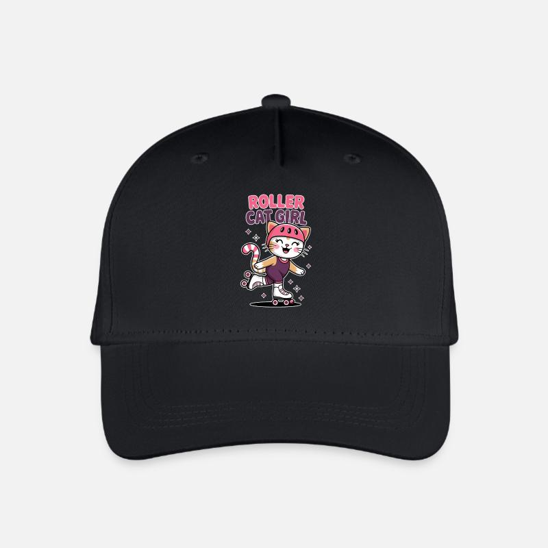 Roller Cat Girl Skaten Mädchen Rollschuhe Geschenk - Kinder Bio Basecap - Schwarz