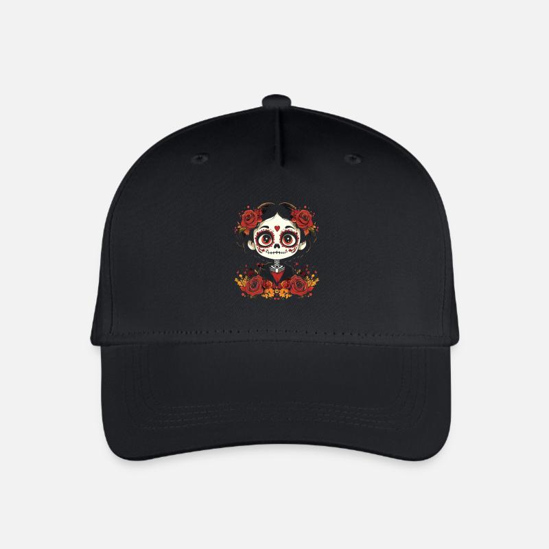 Süßes Sugar Skull Gesicht mit Rosen - Kinder Bio Basecap - Schwarz