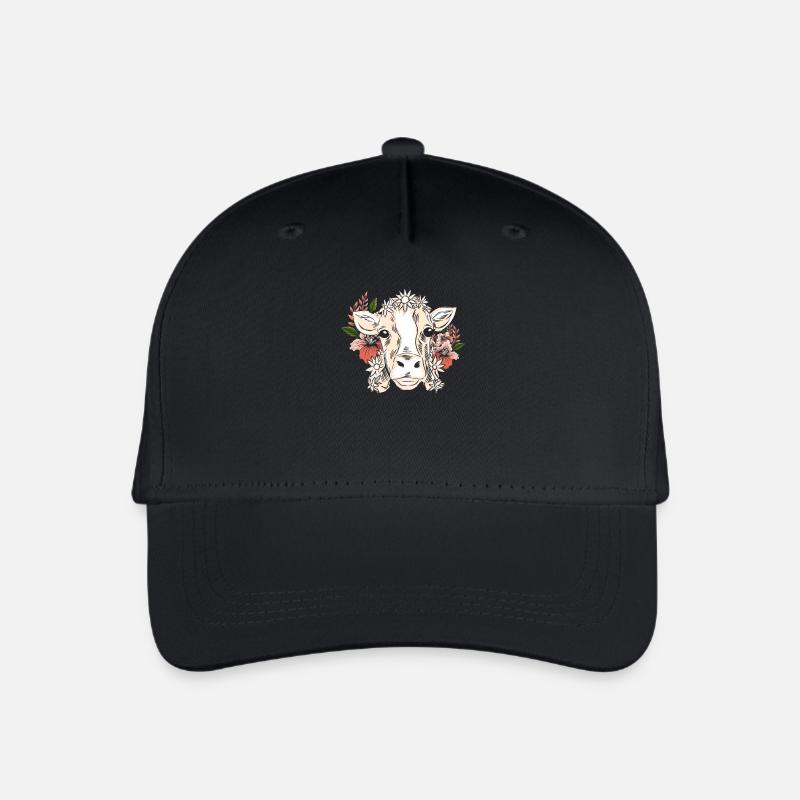 Cow with floral wreath floral pattern - Organic Kids’ Baseball Cap - black