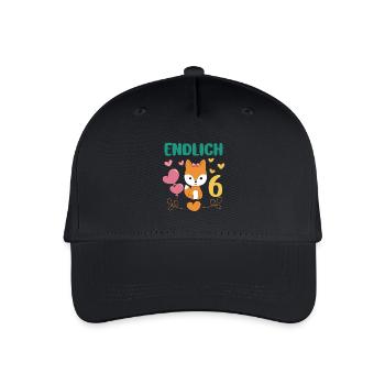 Endlich 6 Jahre Mädchen Geburtstagshirt Fuchs - Kinder Bio Basecap - Schwarz - Vorne