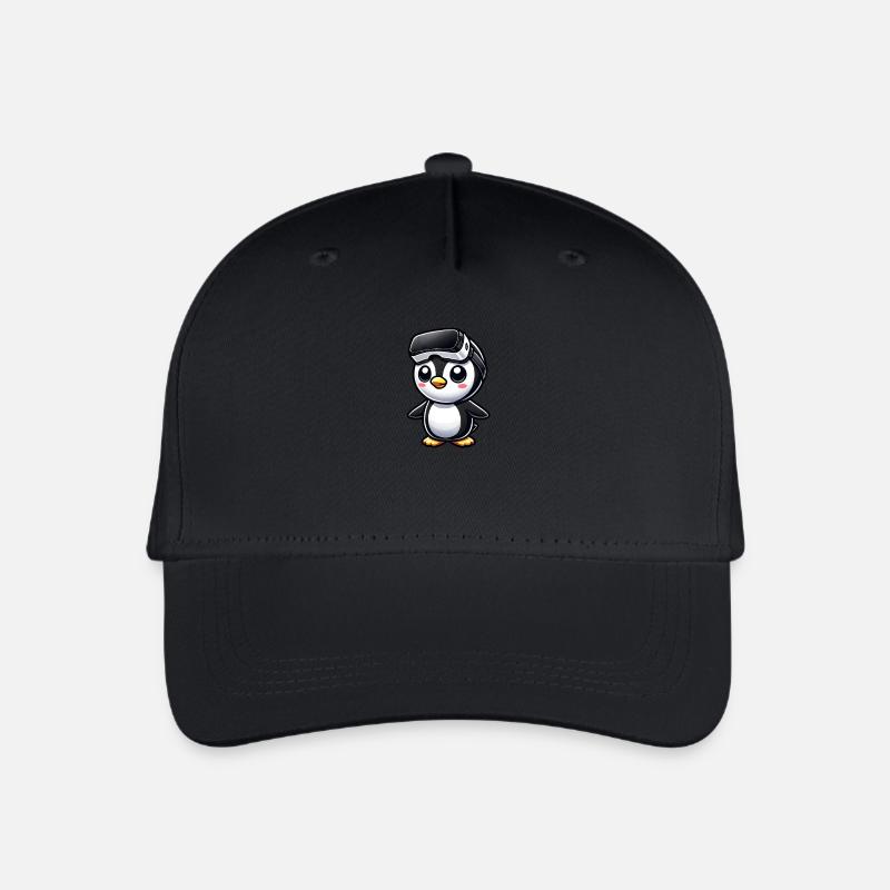 Süßer Pinguin VR Gamer Comic Gaming - Kinder Bio Basecap - Schwarz