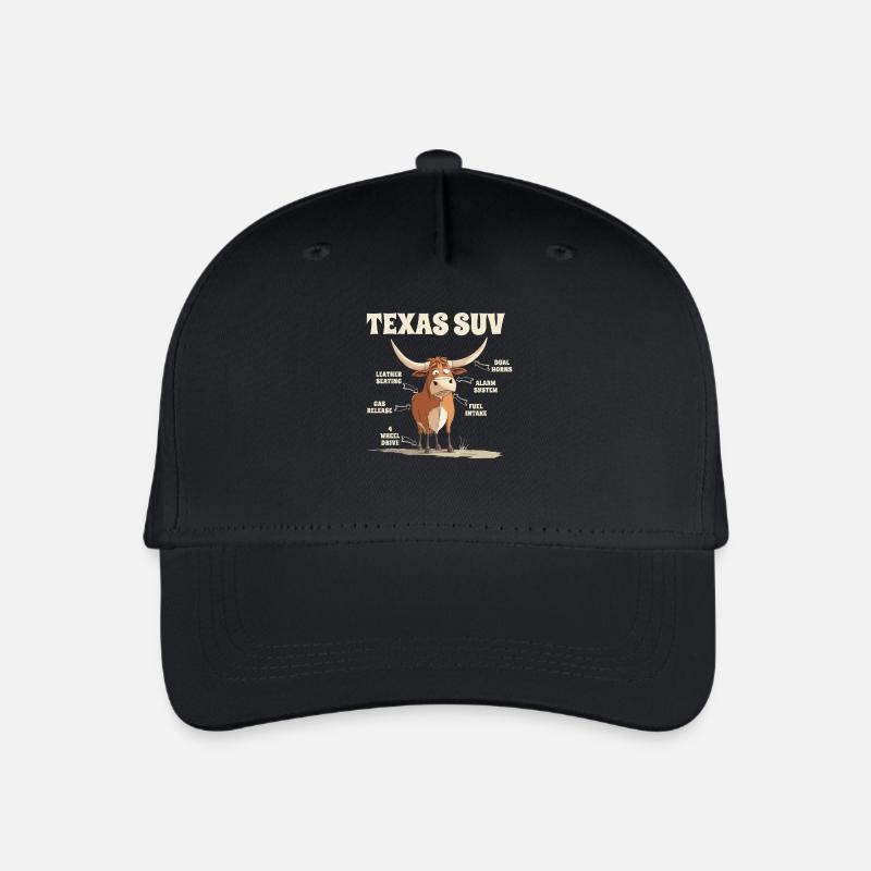 Texas SUV Lustiger Stier Cartoon mit Witzigen - Kinder Bio Basecap - Schwarz