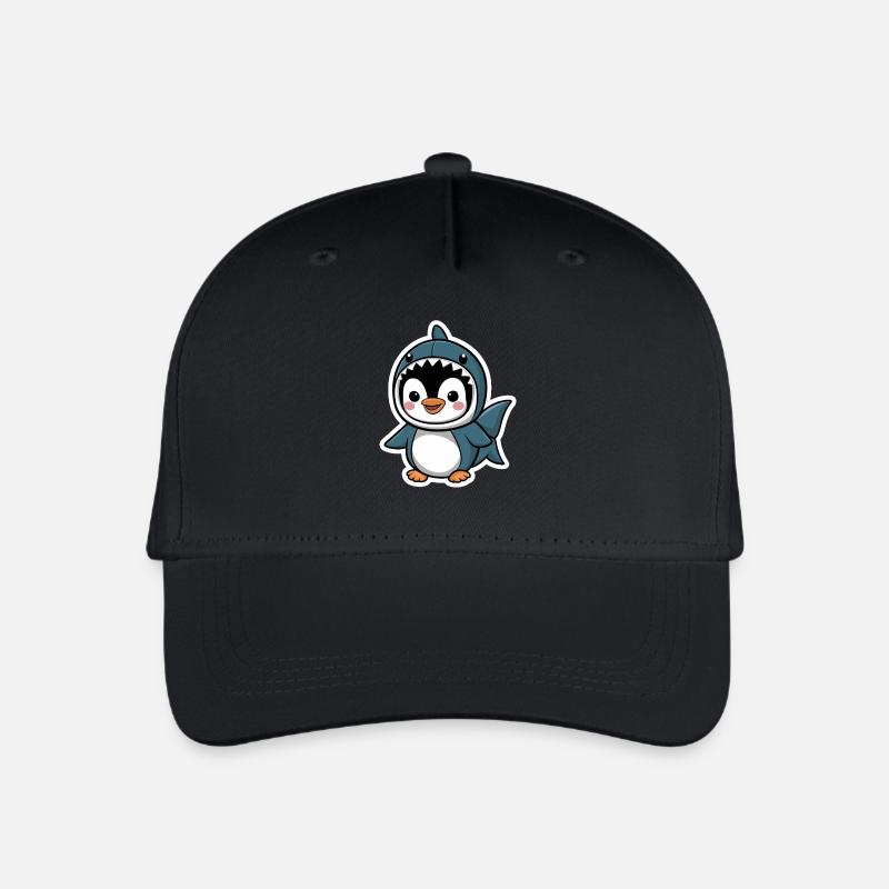 Niedlicher Pinguin Im Hai-Kostüm - Kinder Bio Basecap - Schwarz