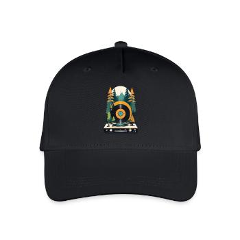 Retro Musik Szene Plattenspieler Wald Design - Kinder Bio Basecap - Schwarz - Vorne