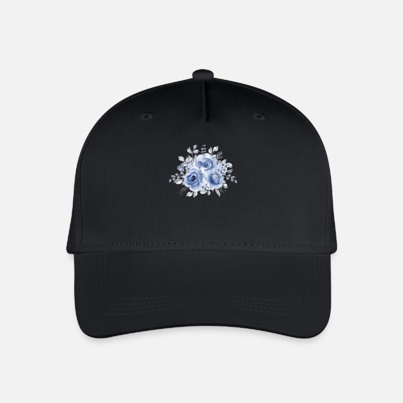 Blauer Aquarell-Blumenstrauß Blue Watercolor - Kinder Bio Basecap - Schwarz