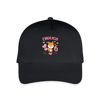 Endlich 6 Jahre Mädchen Geburtstagshirt Fuchs - Kinder Bio Basecap - Schwarz - Vorne