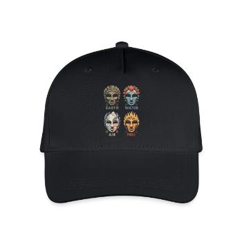 Vier Elementarmasken | Alchemistische Symbole Kunst - Kinder Bio Basecap - Schwarz - Vorne
