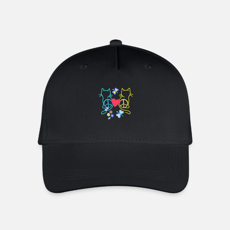 Retro Hippie Katzen Peace Katze Vintage Hippies - Kinder Bio Basecap - Schwarz