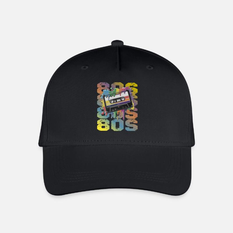 80s Retro Kassette Regenbogen Nostalgie - Kinder Bio Basecap - Schwarz